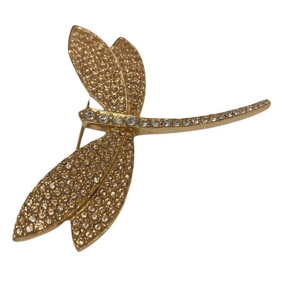 Vintage Ciner Gold And Rhinestone Figural Dragonfly Brooch Or Pin - Picture 2 of 4